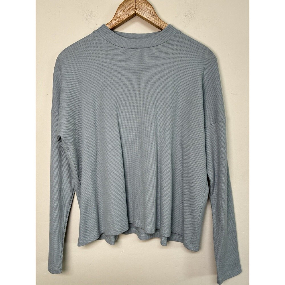 Eileen Fisher Waffle Knit Top Women’s M Blue Tencel Organic Cotton Minimalist
